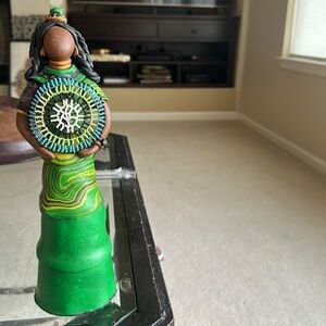 Handcrafted Native American Woman with braided hair sculpture  - G. Pima 1997